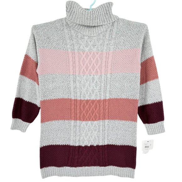 By & By Women's Pullover Striped Knit Grey/Pink Turtleneck Long Sweater XXL NWT - Picture 1 of 11